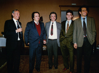 group photo showing Piero Angela, Steno Ferluga, Adalberto Piazzoli, Massimo Polidoro, Lorenzo Montali.